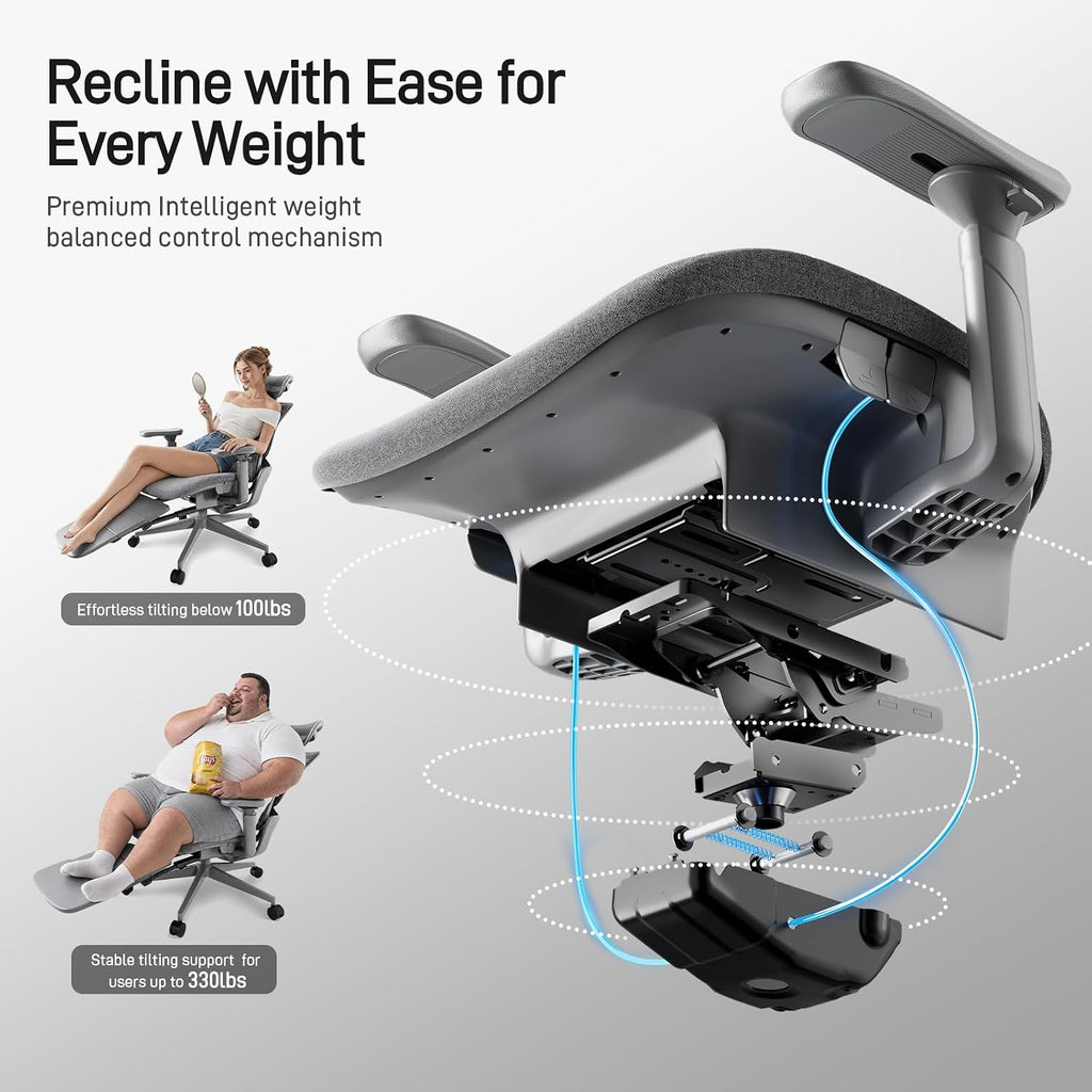 FLOW360 Ergonomic Mesh Office Chair with Footrest, Big&Tall Chair Gray MS - Image 6