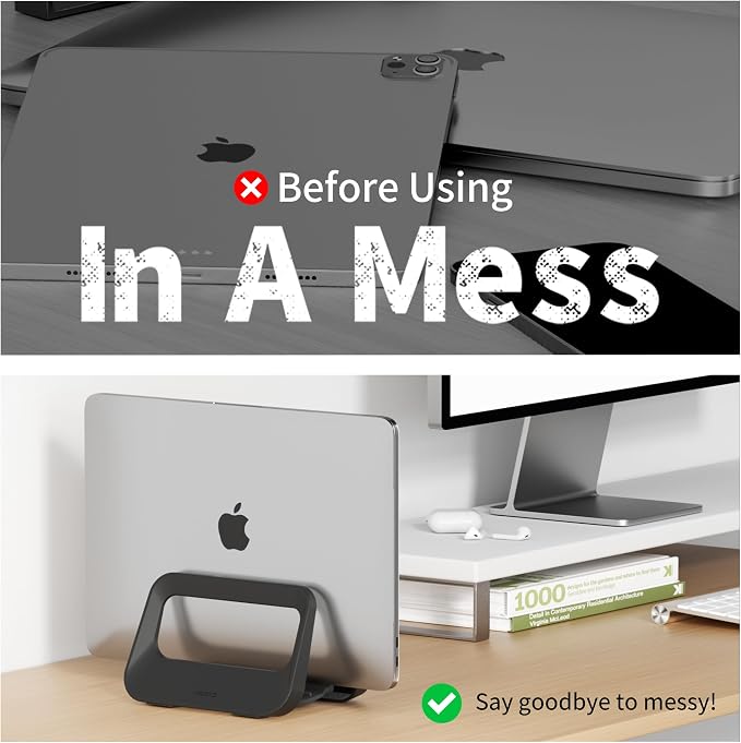 Vertical Laptop Stand for Desk,Plastics Laptop Holder Dock with Silicone Protection,Compatible with All MacBook/Surface/Samsung/HP/Dell/Chrome Book (Black) - Image 6