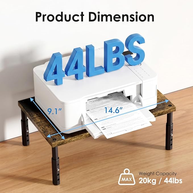 ECOLOVI Adjustable Wood Computer Monitor Stand Riser, Office Desk Organizer and Accessories for Monitor, Laptop, PC, Printer, Office Desk Accessories Workspace Organizer for Home Office Supplies, Brown - Image 5