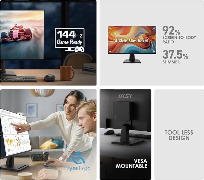 msi PRO MP251 E14L 24.5-inch IPS 1920 x 1080 (FHD) Computer Office Monitor, 144Hz, Free-Sync, HDR Ready, HDMI, VGA Port,VESA Mountable, Tilt, 4-Side Slim Bezel,1ms, Black - Image 3