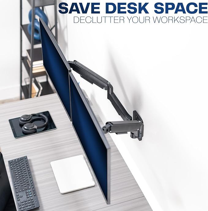 VIVO Height Adjustable Mechanical Extended Arm Dual Monitor Wall Mount Full Motion Articulating, Fits 2 Screens 17 to 32 inches, Black, MOUNT-V002G - Image 4