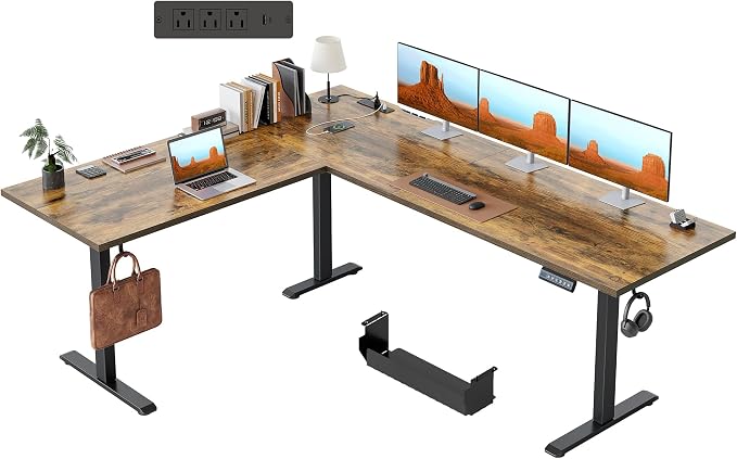 Klicelor L Shaped Standing Desk 75 x 61 Inch,Electric Height Adjustable Corner Desk with Cable Management & Power Outlets, Ergonomic Sit Stand Up Computer Table for Home Office,Rustic Brown by Unknown