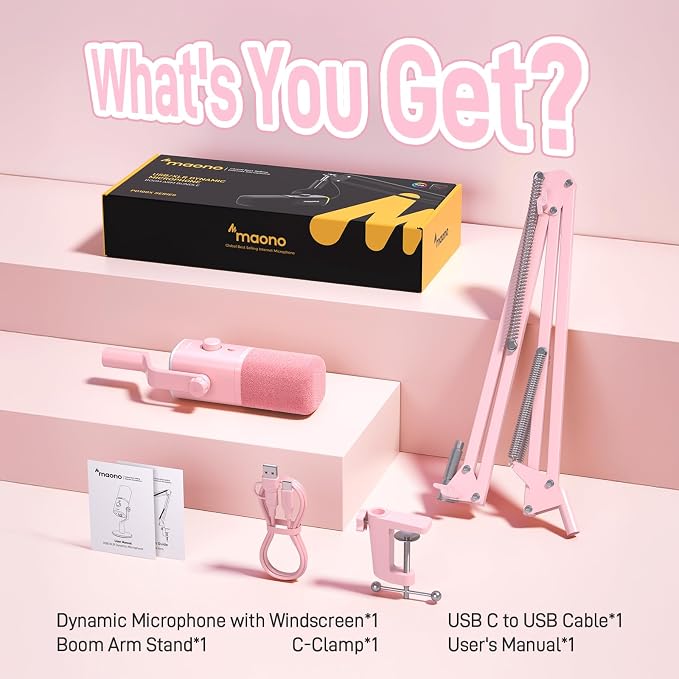 MAONO XLR/USB Gaming Microphone for PC, Dynamic Computer Mic for Streaming Podcasting, Noise Reduction, Mute, Volume Control, RGB Boom Mic for Vocal Recording,Voice-Over, PD100XS Pink - Image 8