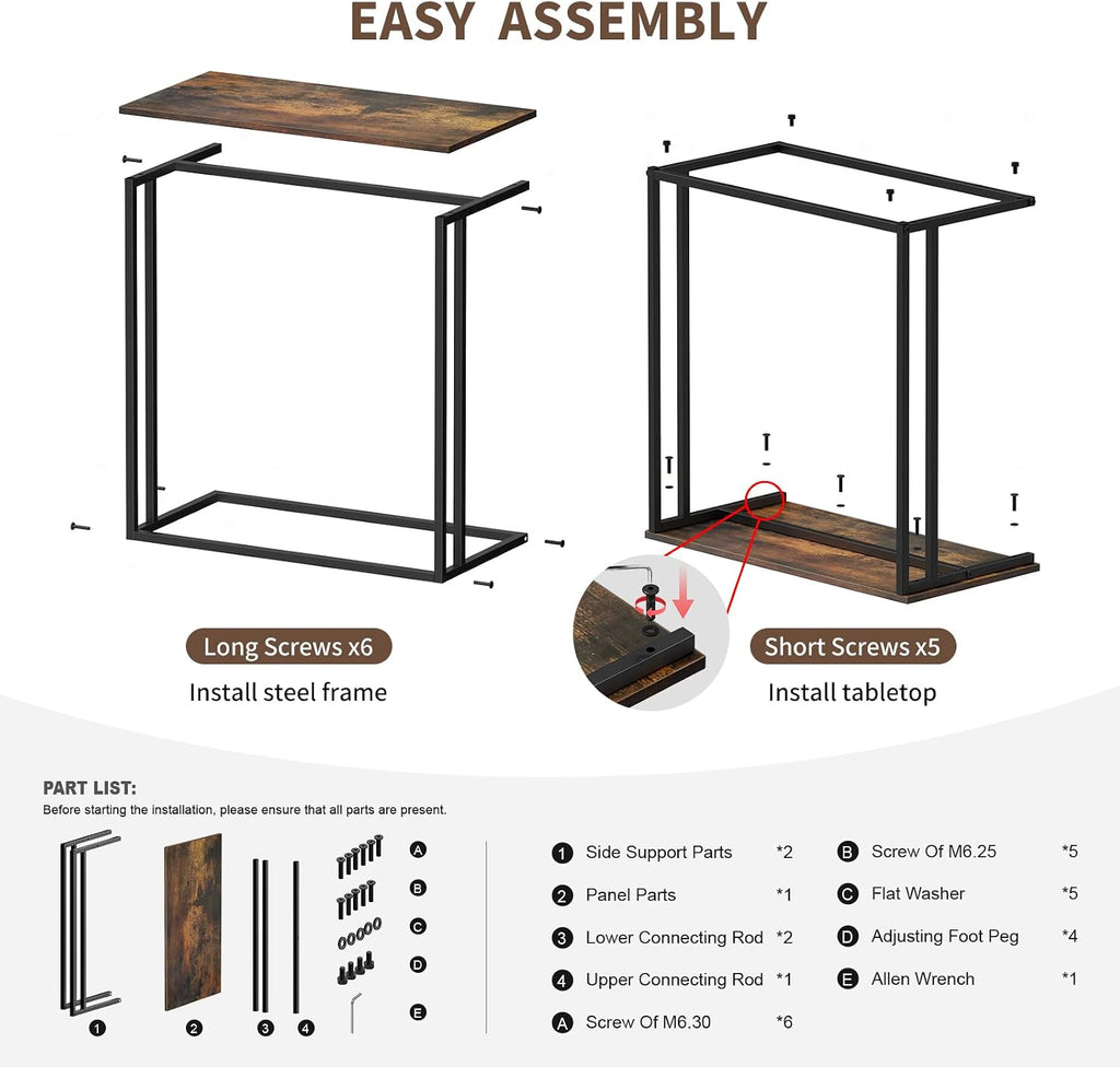 C-Shaped Side Table, Metal Double Frame End Table for Living Room Bedroom - Image 8