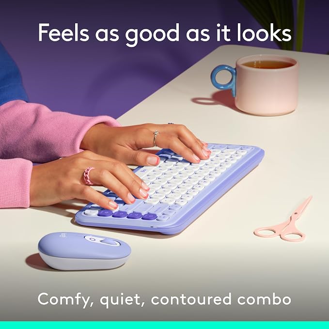 Logitech POP ICON Combo Wireless Bluetooth Keyboard and Mouse - Lilac | Comfortable typing, programmable keys and buttons, Easy-Switch up to 3 devices - Image 3