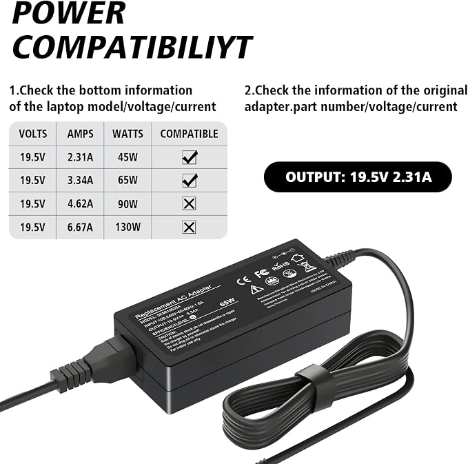 LHYSFIY 65W AC Laptop Charger Compatible with Dell Inspiron 15-3000 15-5000 15-7000 17-3000 17-5000 17-7000 13-5000 13-7000 11-3000 2 in 1 Series 3558 3181 5558 5559 5567 5100 5535 Adapter Power Cord - Image 5