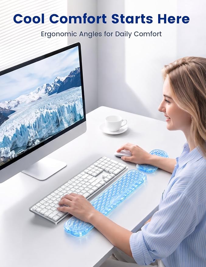 Vaydeer Gel Wrist Rest Set for Keyboard and Mouse, Ergonomic Wrist Support | Cooling Gel Keyboard and Mouse Wrist Pads with Non-Slip Base for Typing, Gaming, Laptop, Home Office, Crystal Clear - Image 2