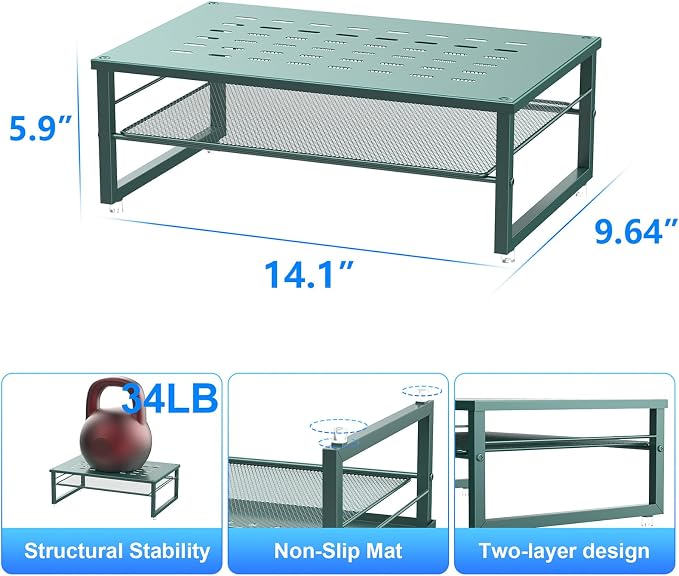 gianotter 2-Tier Metal Monitor Stand Riser | Desk Organizers and Accessories, Desk Organizer for Monitor, Office Desk Storage Organizer for Office Supplies (Dark Green) - Image 5