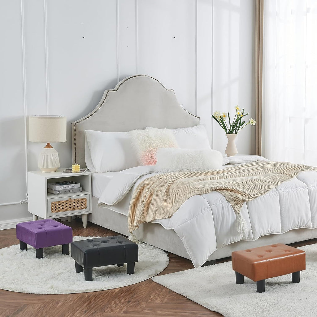 BRIAN & DANY Small Foot Stool, Leather Foot Stools with Legs, Stable Small Footstool for Living Room, Light Brown - Image 2