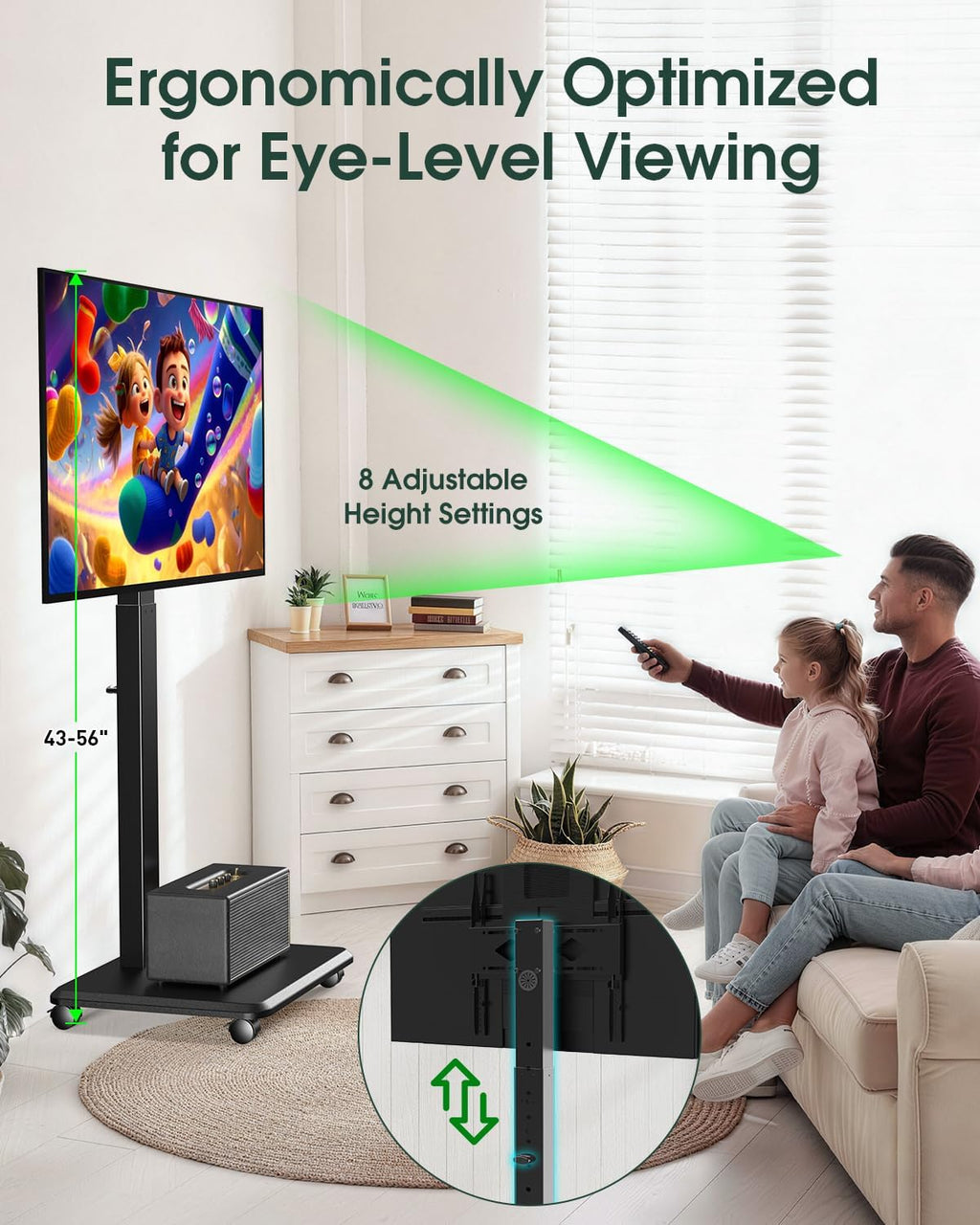 Portable Rolling TV Stand for 32-65 Inch Screens, Bedroom, Black - Image 4