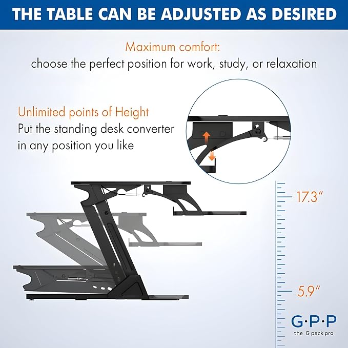 Standing Desk Converter 40 Inch, Height Adjustable to 17.3 Inches | Dual Monitor Work Surface With Keyboard Tray, Steel Frame, and Smooth Manual Lift for Home Office Setups - Image 4