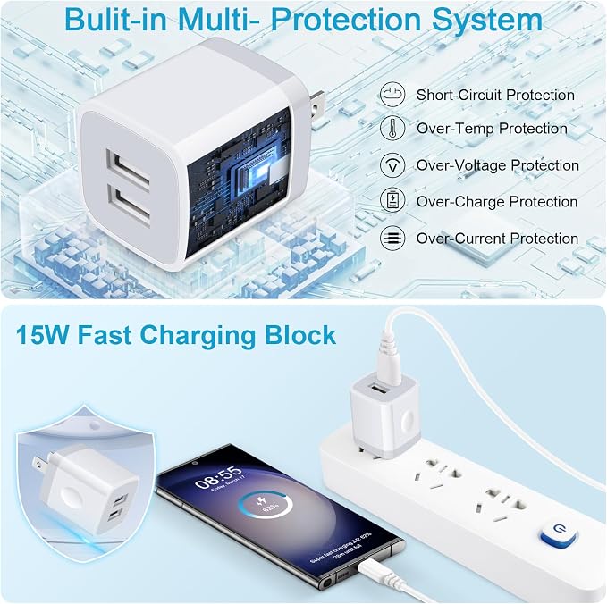 USB Wall Charger,Charging Block,5Pack 2.1A Quick Dual Port Plug Charger Box Cubes for iPhone 17 16 15 14 13 12 11 Pro Max XR 8 7 6 Plus,Samsung Galaxy S24 S23 S23+ S22 S21 Ultra S10 S20 Plus A14 A15 - Image 2