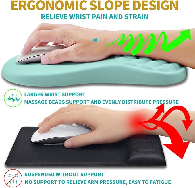 Hokafenle 2 in 1 Ergonomic Mouse Pad Wrist Support & Wrist Rest for Computer Keyboard Set, with Relieve Carpal Tunnel Pain Massage Bulge and Full Memory Gel Design (2In1 Set, Light Blue) - Image 5