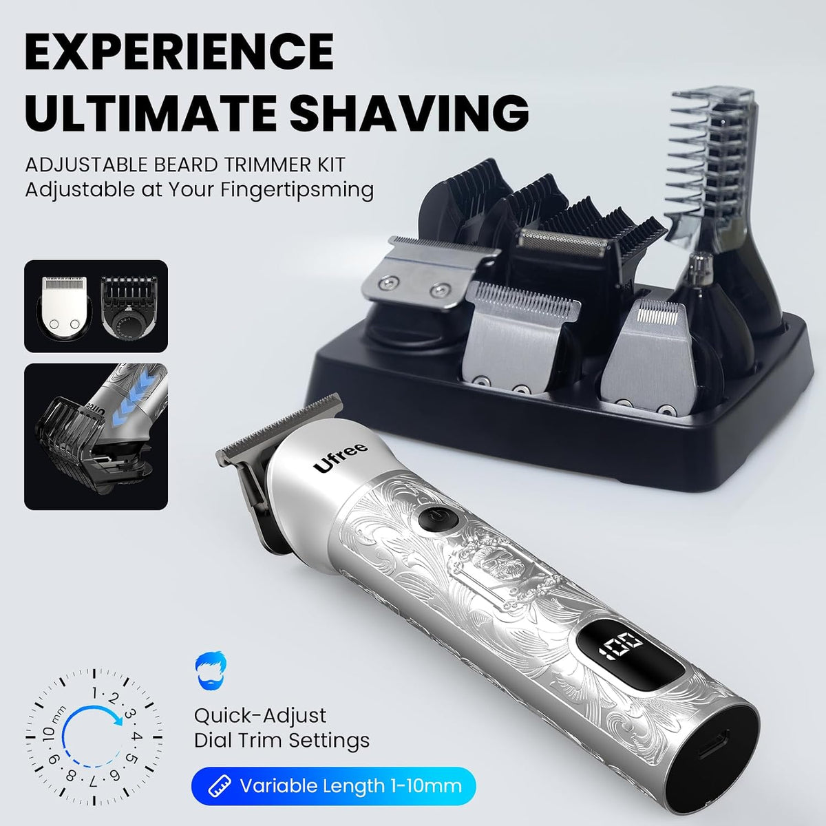 Ufree 7-in-1 Beard Trimmer for Men, Electric Razor Shaver, Men Grooming Kit - Image 7