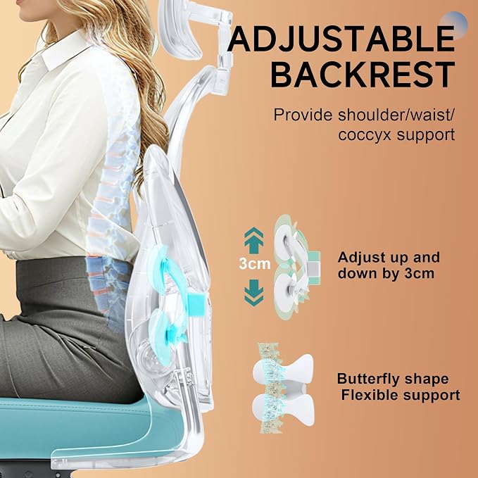 Ergonomic Office Chair with Adjustable Lumbar Support and Headrest, High Back Mesh Desk Chair for Home Office,Flip-Up Arms 90-120° Tilt Lock Rolling Swivel Task Chairs (White-Blue6065) - Image 4