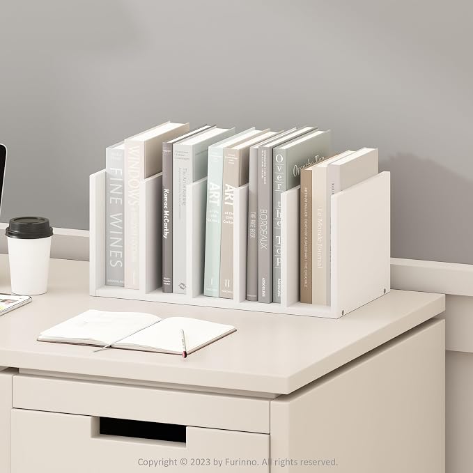 Furinno HERMITE Desk File Folder Organizers, 5-Space Vertical Desktop Office Organization Racks, Desk Top Display Book Shelf, for Paper, Office Supplies, Magazine, White - Image 3