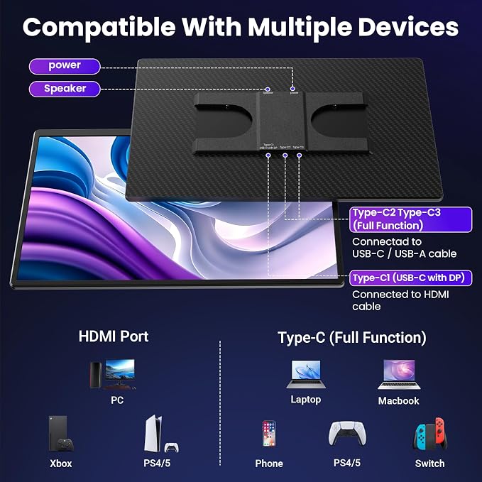 Cevaton 16" Laptop Screen Extender, 1200P Portable Monitor for Laptop | Ultra-Thin Lightweight, Thin Bezels, 360° Rotating Detachable Stand, Plug & Play, Travel Monitor for PC/Mac/Wins/Switch - Image 9