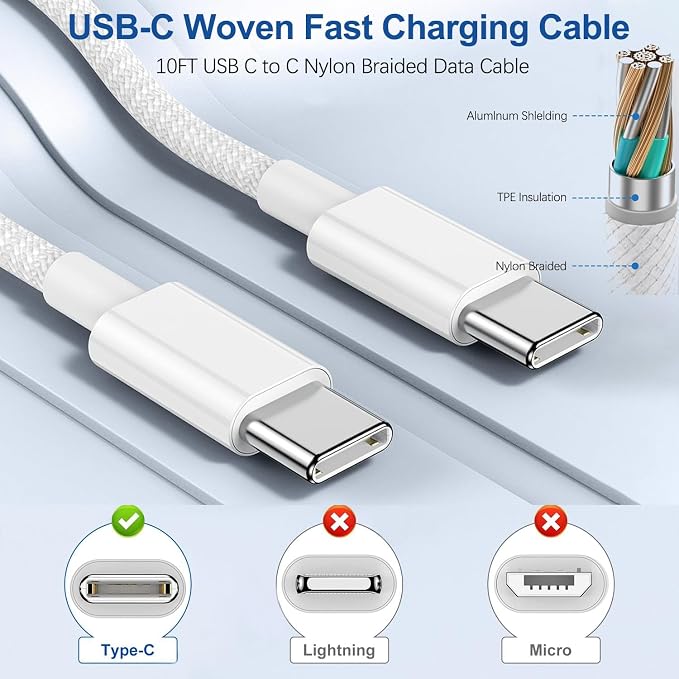 iPhone 17 16 Charger,2Pack USB C Wall Charger Block Chargers Fast Charging with 10FT USBC to C Woven Cable for iPhone 17/17 Pro/17 Pro Max/17 Air/iPhone 16/16 Plus/16 Pro Max/16E/15/15Pro,iPad Pro - Image 3