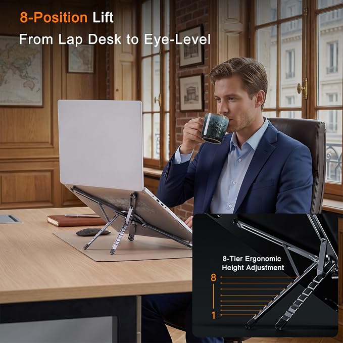 4-in-1 Foldable Laptop Stand, Portable Magnetic Phone Holder | N55 Magnets MagSafe Compatible, Pocket-Sized Tripod Handle for MacBook, iPad, Travel & Vlog, Adjustable Ergonomic View Mount - Image 3