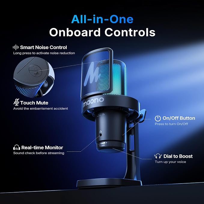 MAONO DGM20W Wireless Gaming Microphone for PC & Smartphones | USB-C Receiver, Clear Voice, Noise Reduction, Software Control, Custom RGB, Mute, Desk Stand, for Creators, Discord Streaming - Image 8