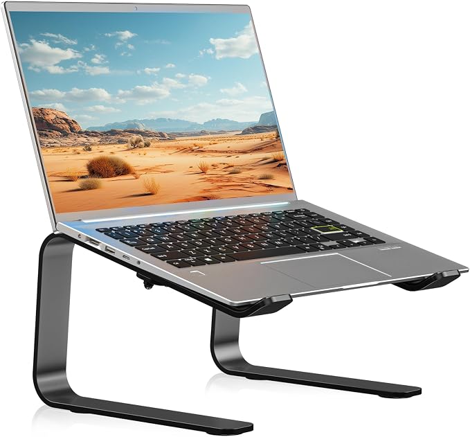 suptek Aluminum Laptop Stand,Ergonomic Detachable Computer Laptop Stand for Desk, Metal Computer Riser, Notebook Riser Heavy Stable PC Holder for 10-16" Laptops Notebook Computer, Black by suptek