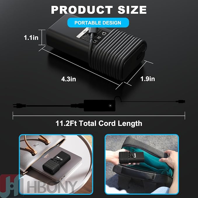HBONY 65W USB Type C Charger Compatible with Dell Laptop Latitude 5540 5440 7440 5450 e5430 5430 5530 7430 3450 5550 5350 7450 5420 7420 5520 e5440 Power Cord, XPS 13 Computer AC Adapter - Image 3