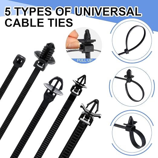 Funnymoom 150 Pcs Wire Loom Routing Clips, 15 Sizes Push Mount for Car | Cable Zip Ties Included, Universal Harness Clip Replacements, Push-in for Easy Install, Fits Automotive Wire Management - Image 4