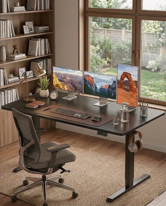CubiCubi 55 x 28 Large Standing Desk, Height Adjustable Electric Computer Desk, 28" Deep Desktop, Sit Stand up Home Office Workstations with Preset Heights, Black - Image 2