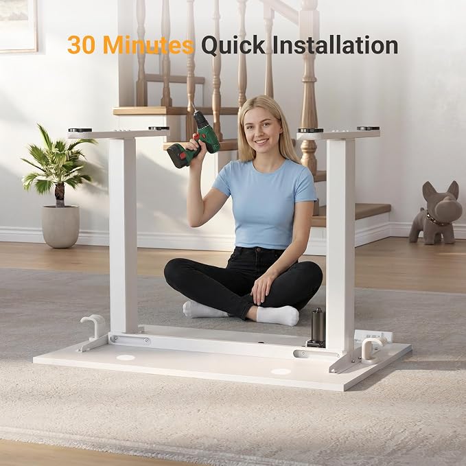 YDN 40 x 24 Inch Warm White Electric Standing Desk | Adjustable Height, Sit Stand, Cable Management, Ergonomic, Home Office - Image 9