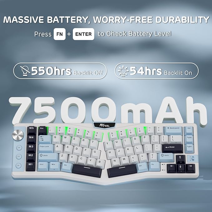 RK ROYAL KLUDGE A72 Alice Ergonomic Wireless Mechanical Keyboard,Split Ergo | Gasket RGB Gaming Keyboard w/Knob/Macro Keys/Touchable Nameplate, BT/2.4GHz/USB-C, 5-Layer Noise Dampening, Win/Mac Software - Image 8