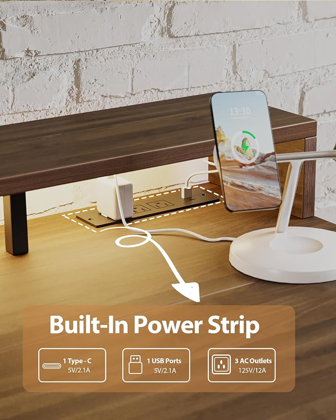 Agilestic 48 * 24 Inch Electric Standing Desk with Shelf & Led, Dark Walnut | Electric Height Adjustable, Outlets&Led, Monitor Stand, Sturdy Steel Frame, Memory Presets, Hooks, 154 lbs, Splice Board - Image 5