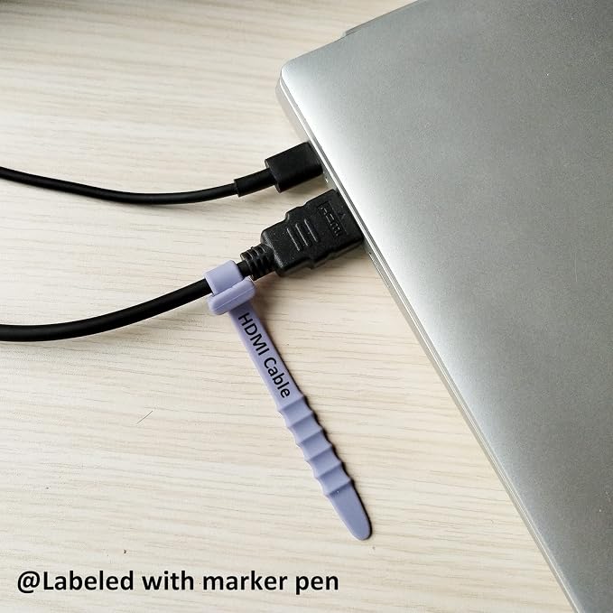 Reusable Silicone Zip Ties Cord Organizer: Silicone Cable Ties Straps for Cable Management - 20PCs 4.5” Blue Elastic Wire Cord Organizer for Home Office and Travel - Image 3