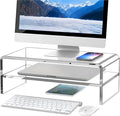 Egchi Clear Acrylic Monitor Stand Riser 2 Tier, 5.12 Inches High Clear Computer Desk Organizer Shelf for Multi Media PC Storage Laptop | Clear, Desk Shelf, for Multi Media PC Storage, Laptop Stand by Egchi