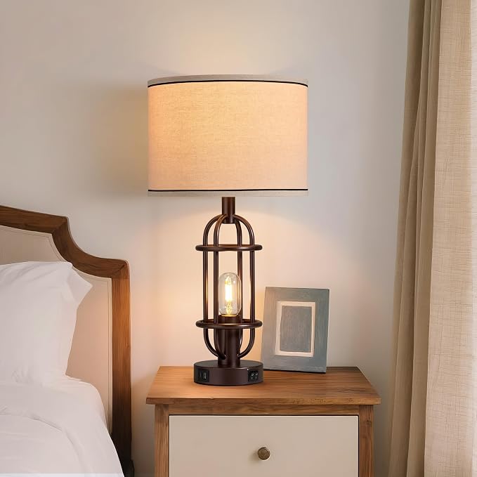 Reaketon Living Room Lamps Set of 2, 22.3" Farmhouse Table Lamp for Bedroom, Vintage Lamps for Night Stands with USB Ports, Oil Rubbed Bronze - Image 6