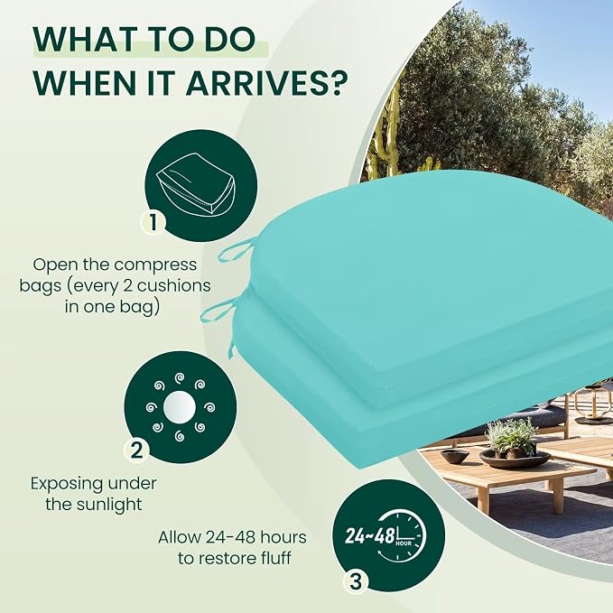 HARBOREST Outdoor Chair Cushions Set of 2, Water Resistant Patio Chair Cushions with Ties, Outdoor Seat Cushions for Patio Furniture, 17"x16"x2", Teal - Image 5