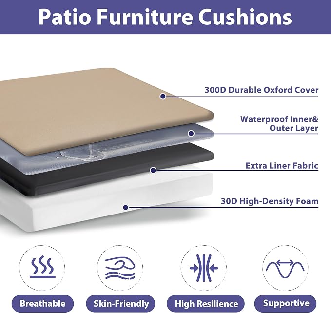 IPYNBAP Outdoor Chair Cushions Set of 4 -Waterproof Outdoor Seat Cushions for Patio Furniture, Patio Chair Cushion with Handle and Ties, Out Door Chair Pads,17x16x2-Square,Beige - Image 2