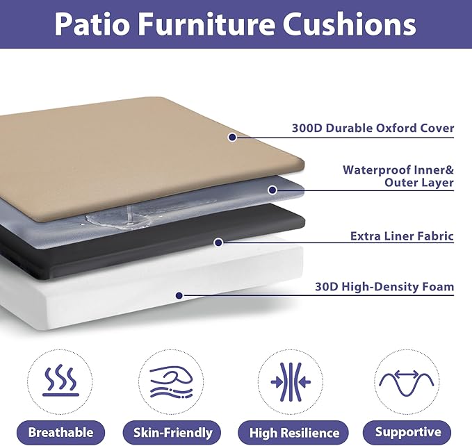 IPYNBAP Outdoor Chair Cushions Set of 4 -Waterproof Outdoor Seat Cushions for Patio Furniture, Patio Chair Cushion with Handle and Ties, Out Door Chair Pads,19x19x3-Square, Beige - Image 2