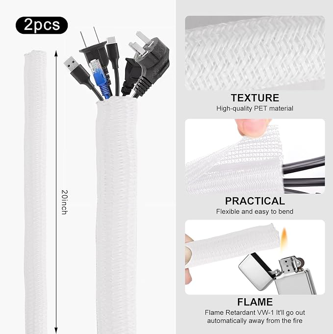 137PCS Cable Management Kit 4 Cable Sleeve Split 100 Cable Zip Ties 10 Cable Clips 15 Adhesive Wall Cable Tie 10 Cable Zip Tie for TV Computer Office Home Under Desk - Image 3