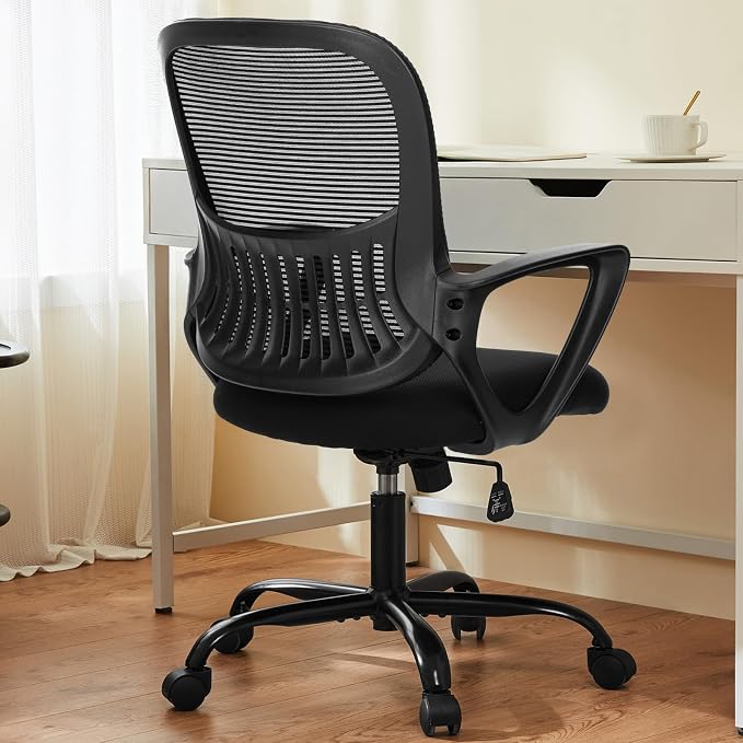 OLIXIS Home Office Chair, Mesh Desk Chair, Ergonomic Lumbar Support | Mid Back Computer Ergonomic, Height Adjustable Swivel Task, Large Seat Armrest, Adults, Black - Image 3