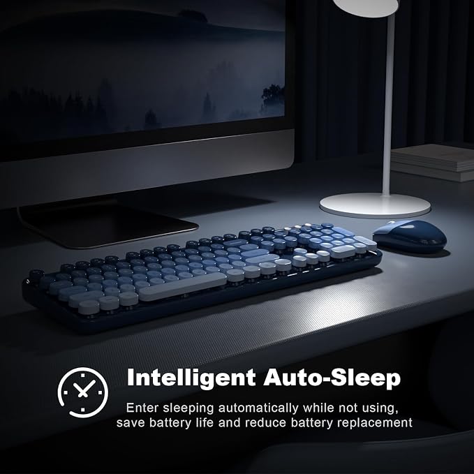 MOFII Wireless Keyboard and Mouse Combo, 2.4GHz Retro Typewriter Keyboard Full Size, Cute Wireless Mice, USB Dongle Plug and Play, for Laptop, PC, Desktop, Windows (Sea Blue Gradient Color) - Image 4