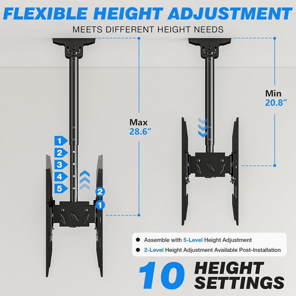 Rfiver Dual Ceiling TV Mount, 360° Swivel Tilt Bracket for 32-65 Inch TVs - Image 5