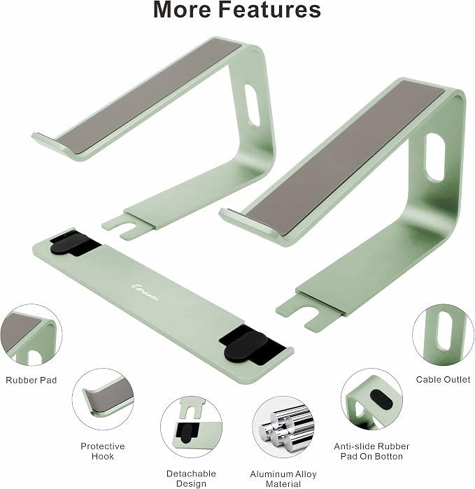 Ergonomic Aluminum Laptop Mount - Adjustable Computer Stand for MacBook Pro/Air HP Lenovo Samsung Dell - Fits 10-17.3" Laptops (Apple Green) - Image 4