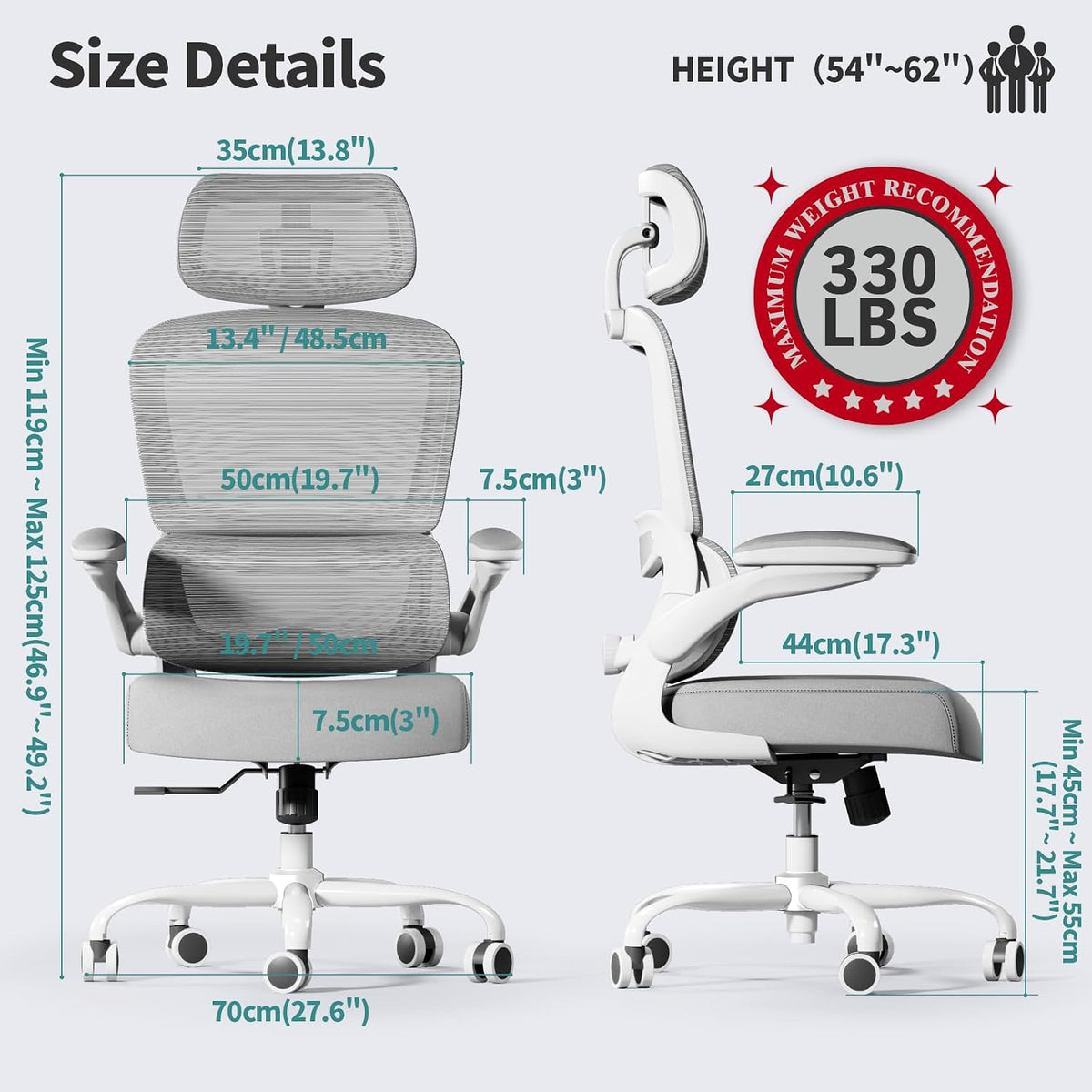 TRALT Office Chair Ergonomic Desk Chair with Lumbar Support Grey, 1 - Image 2