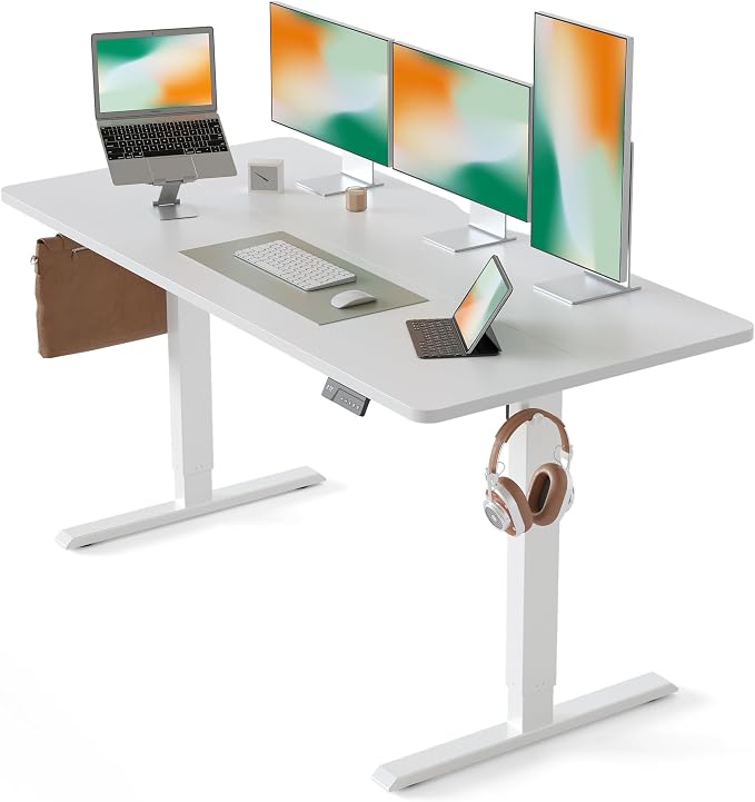 CubiCubi 63 x 28 Large Standing Desk, Height Adjustable Electric Computer Desk, 28" Deep Desktop, Sit Stand up Home Office Workstations with Preset Heights, White by CubiCubi