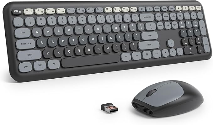 surmen Cute Keyboard and Mouse Wireless, Full-Size Retro Typewriter Wireless Silent Colorful Keyboard Low-Noise 2.4GHz for Home and Office (6-Gradient Dark) by SURMEN