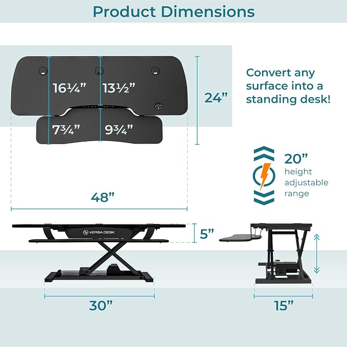 PowerPro 48 Inch Electric Standing Desk Converter – Push-Button Height Adjustable Sit to Stand Desk Riser for Multiple Monitors – Motorized Desktop Workstation with Wide Keyboard Tray, Black - Image 8
