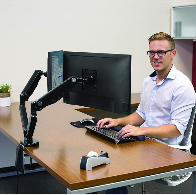 Fellowes Platinum Series Dual Monitor Arm for 40-Inch Monitors, Full Motion, 360° Rotation, VESA Mount with Grommet or Clamp, USB Ports, Ergonomic, Black, 8042501 - Image 2