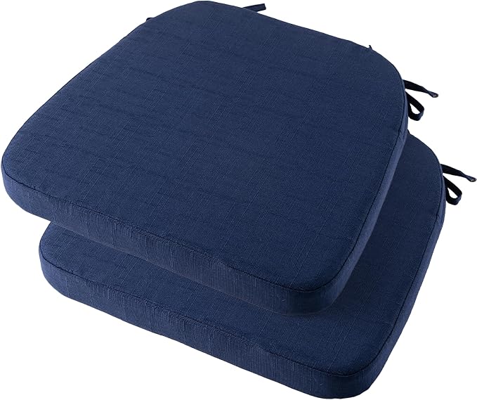 Battilo Chair Cushions for Dining Chairs with Ties, Indoor/Outdoor Waterproof Kitchen Chair Pad with Non-Slip Backing, Seat Cushions with Machine Washable Removable Cover, 16"x16"x2", Set of 2, Navy by BATTILOHOME