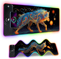 Wireless Charging RGB Gaming Mouse Pad, 31.5 x 11.8 Inch Extended Mouse Mat with Cosmic Wolf Art Design, LED Desk Pad with 7 Lighting Modes, Non-Slip Base for Gaming & Office by THISFIND
