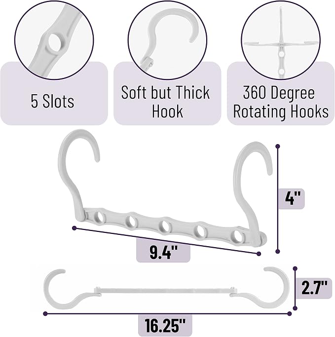 Mr. Pen- Space Saving Hangers for Clothes, 12 pcs, White, Plastic Multi Clothes Hangers Space Saving, 5 Slots, 360° Rotating Hooks - Image 3